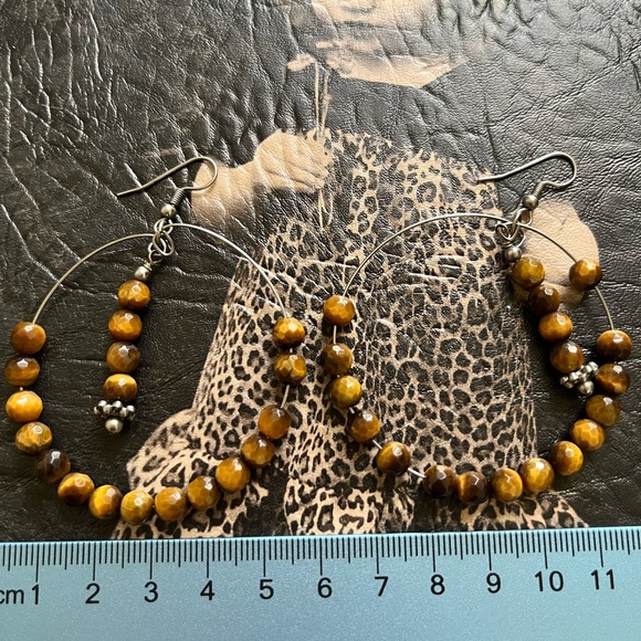 Golden Tiger Eye Earrings Genuine Stones - Picture 7 of 7